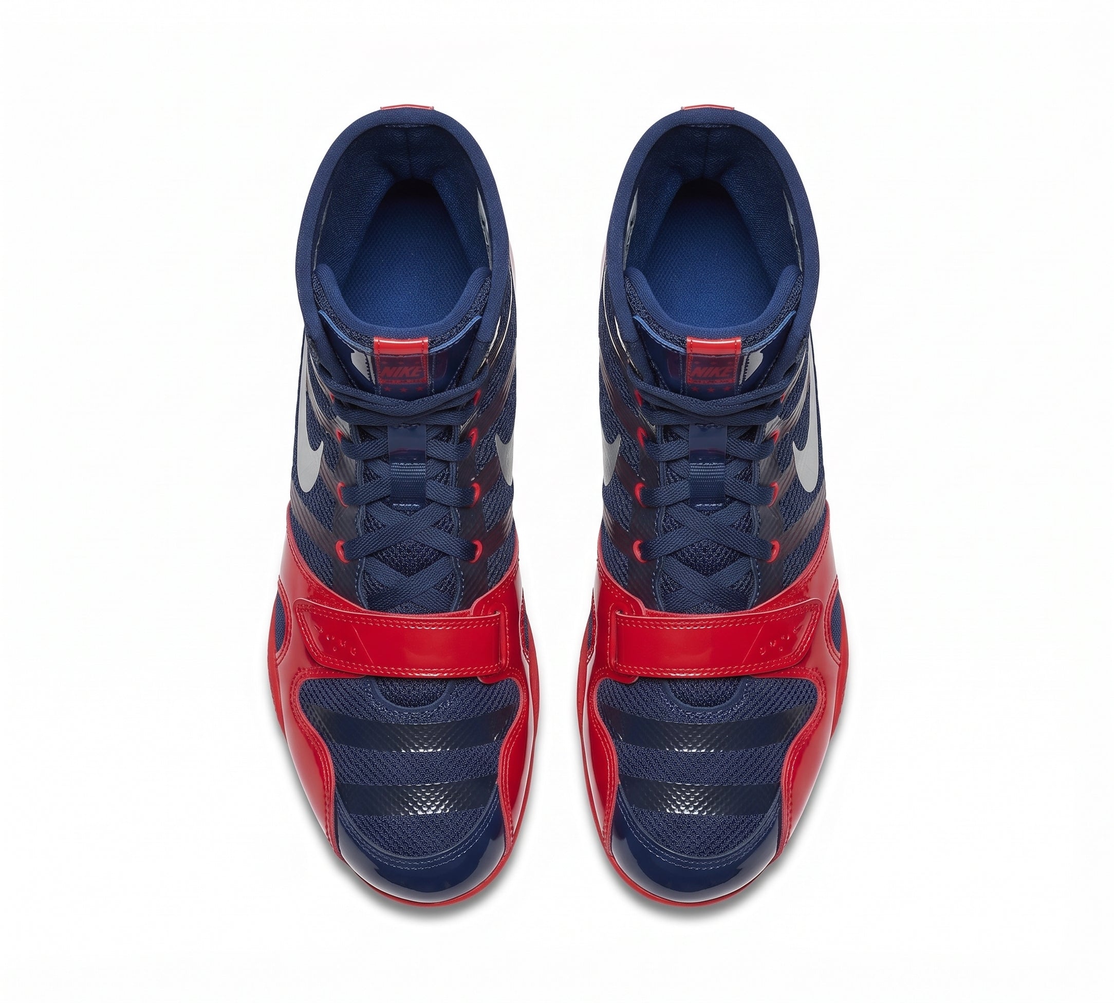 Nike HyperKO 1 Red/Blue boxing shoe pair, angled front view