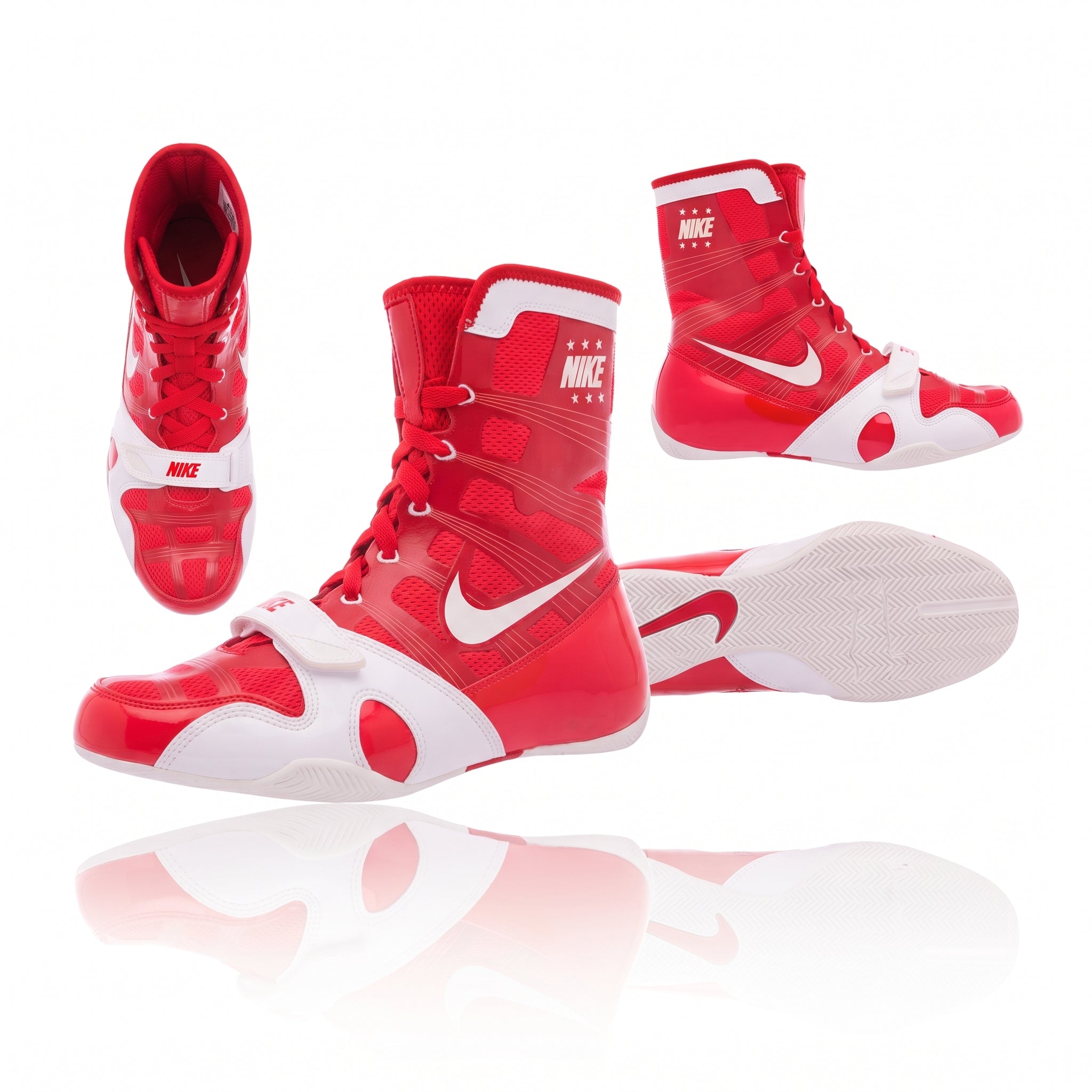 Nike HyperKO 1 Red/White boxing shoe, angled side view