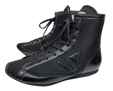 Pair of black high-top Winning RS-100 boxing boots with textured mesh upper and smooth synthetic overlays