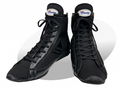 Pair of Winning RS-100 boxing shoes in sleek all-black colorway with high-top design and Winning logo on tongue