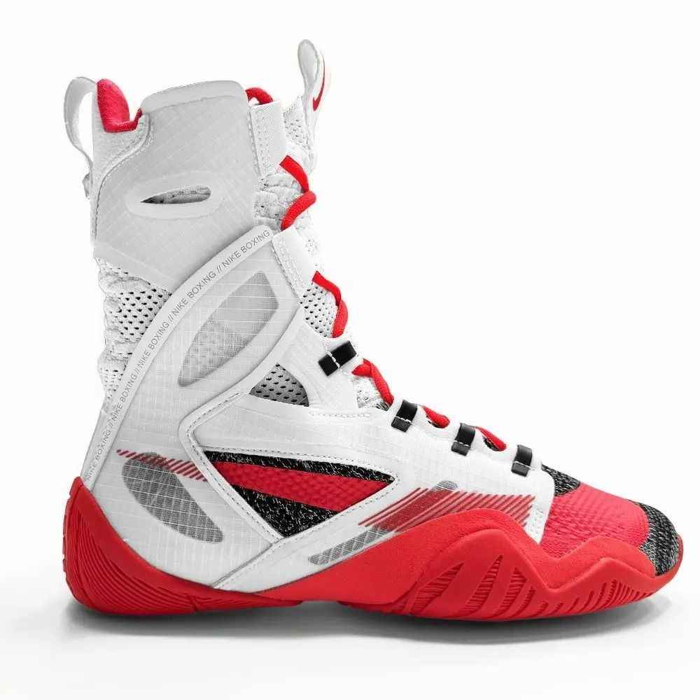Nike Hyperko 2 high-top Flyknit boxing shoes in white and bright crimson colorway