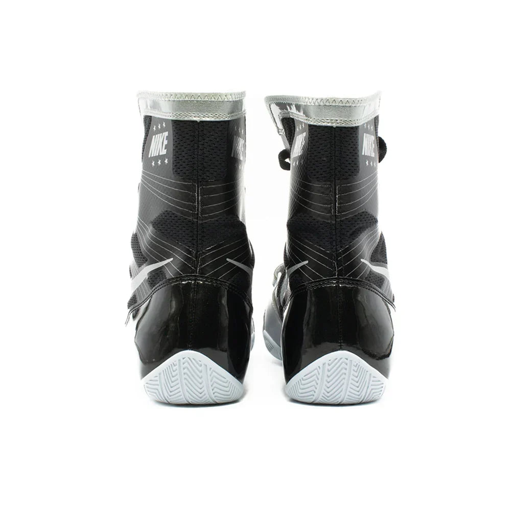 Nike Hyperko 1 black and metallic silver boxing boot detail view
