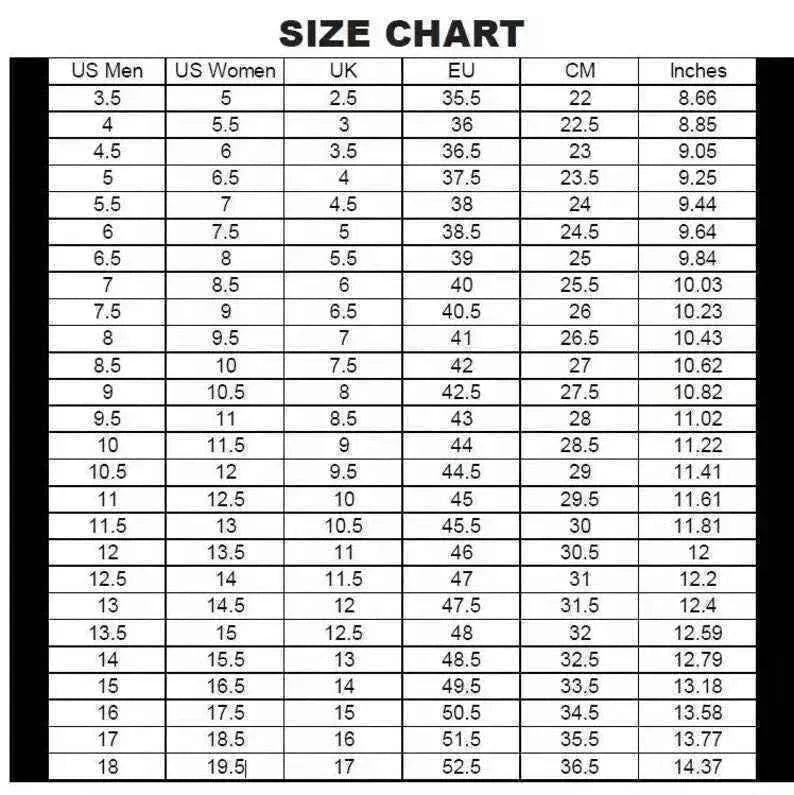 Boxing Shoes Size Chart