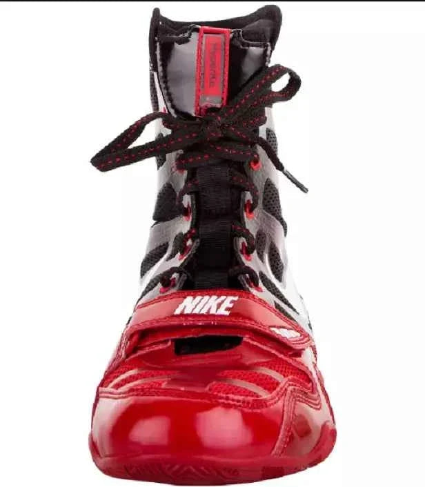 Straight-on front perspective of Nike Hyperko 1 boxing boot displaying lace closure and white forefoot strap branding