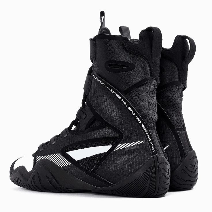 Nike HyperKO 2 Black/White boxing shoe close-up showing Flyknit high-top upper