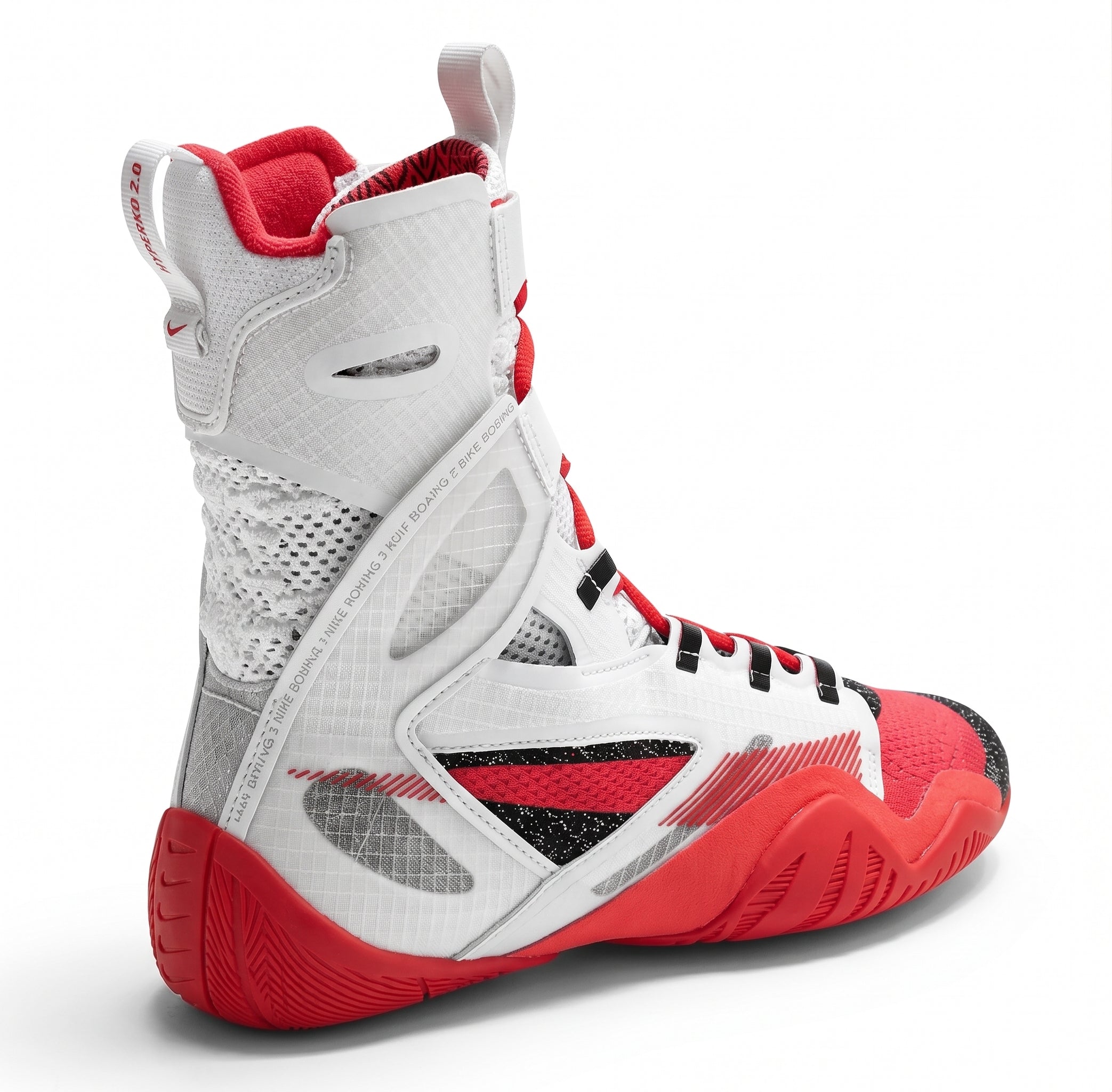 Nike HyperKO 2 White/Crimson boxing shoe pair, side angle