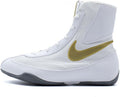 Nike Machomai boxing shoes in White and Gold, lightweight high-top boxing shoe