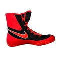 Pair of Nike Tawa combat shoes in bright crimson and black displaying lateral side profiles and high-cut ankle collars
